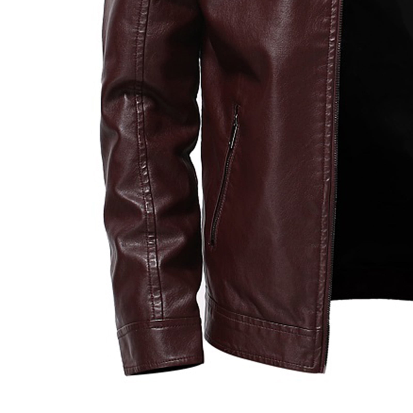 Bazeneo Jackets for Men Zip Up Leather Jacket Stand Collar Faux Leather Jacket Long Sleeve Windproof Biker Jackets Plain Colour Slim Fit Outwear Mens Warm Pu Tops with Pockets