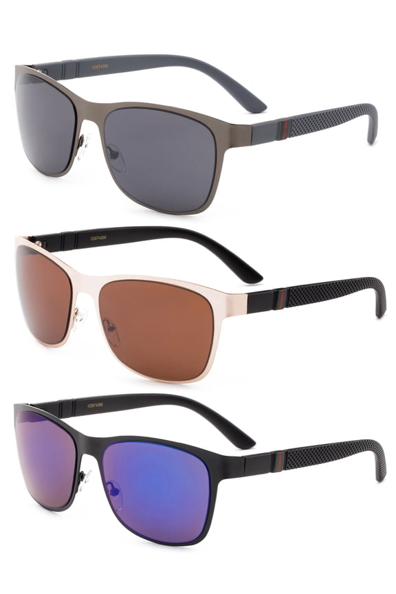 3 Pack Metal One Piece Rectangular Frame Fashion Sunglasses for Men for Women, Flash Mirror