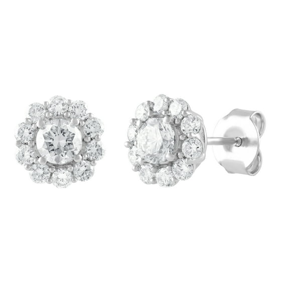 Unique Moments 1 ct Lab Grown Diamond Round Halo Stud Earring in 14K White Gold