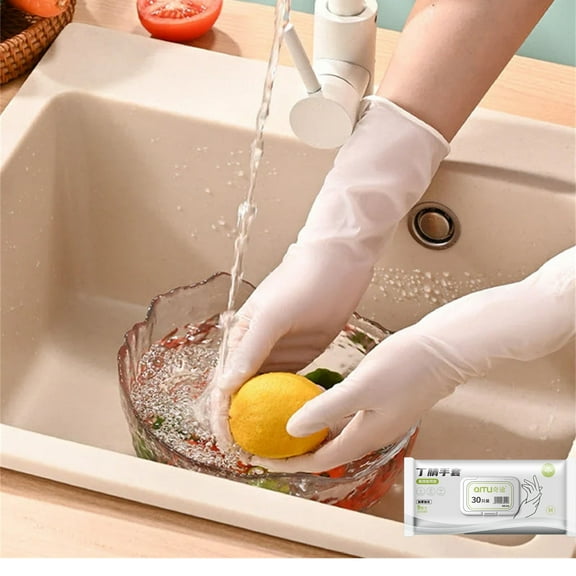 Djunllk Disposable Gloves 30PCS - Kitchen Gloves Food Grade Lightweight Tight Fit, Flexible Waterproof Cleaning Gloves for Washing Dishes and Cleaning Tasks Large Size
