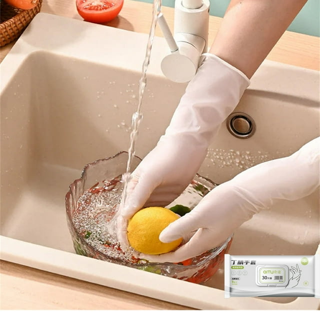 Guantes desechables de nitrilo para limpieza de cocinas - paquetes de 30, grado alimentario, resistentes a productos químicos, alta elasticidad y duraderos, tamaños S/M/L