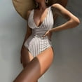 thumbnail image 2 of Utoimkio One Piece Bathing Suits for Women Women's One Piece Swimsuit V Neck Backless Swimsuit Striped One Piece Swimsuit Bikini, 2 of 9