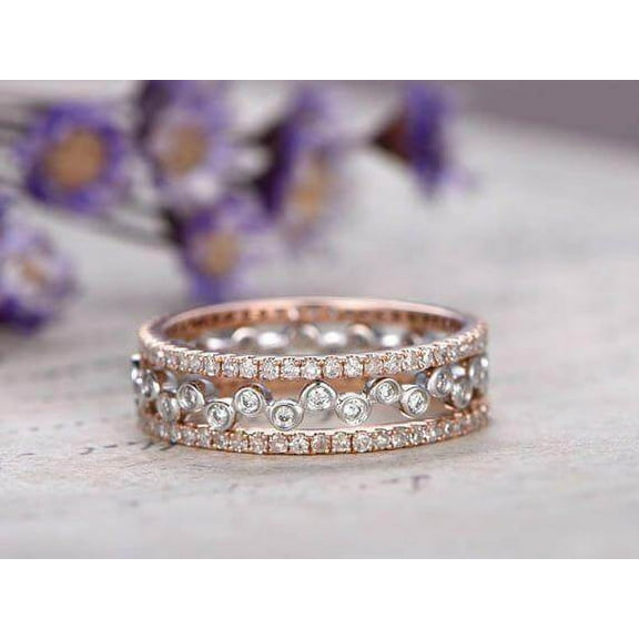 1.50 Carat Real Moissanite Diamonds 10k Solid Gold 3 wedding Ring set Straight Wedding Band Stackable Ring set
