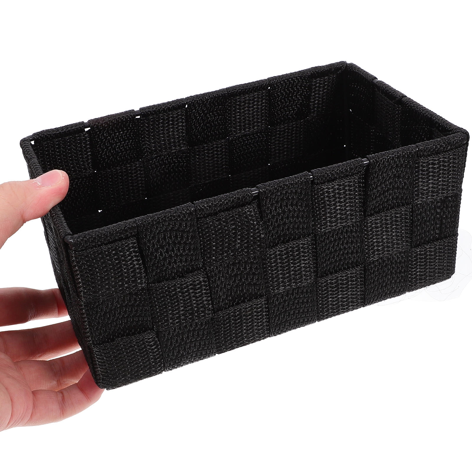 WHAMVOX Black Woven Storage Basket for Bathroom Organization Made of Durable Straw and Iron 1 Set
