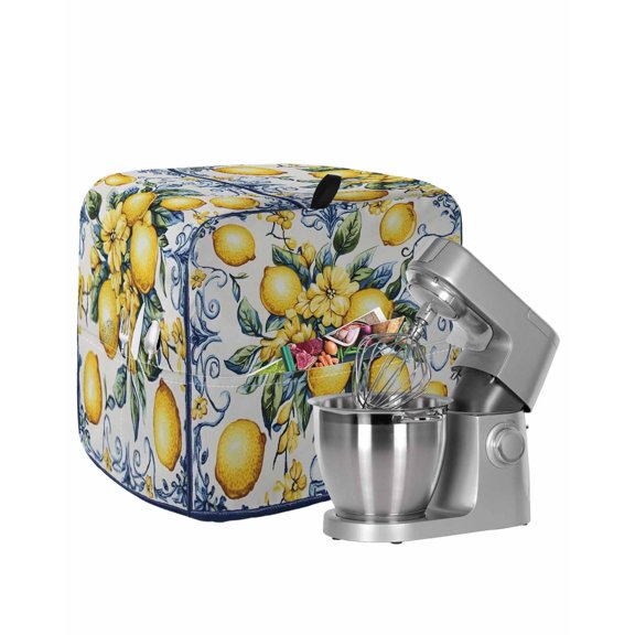 Yellow Lemon Stand Mixer Dust Cover with Storage Pocket & Handles, Middle Century Blue Italian Textured Fits All Tilt Head & Bowl Lift Kitchen Appliance Cover Organizer Bag Accessories, 4.5-5 Quart