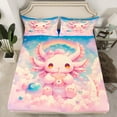 thumbnail image 2 of jejeloiu Kawaii Axolotl Twin Sheet Sets,Ocean Sealife Twin Fitted Sheet,Pink Cartoon Salamander Flat Sheet,Microfiber Room Decoration,3-Piece, 2 of 7