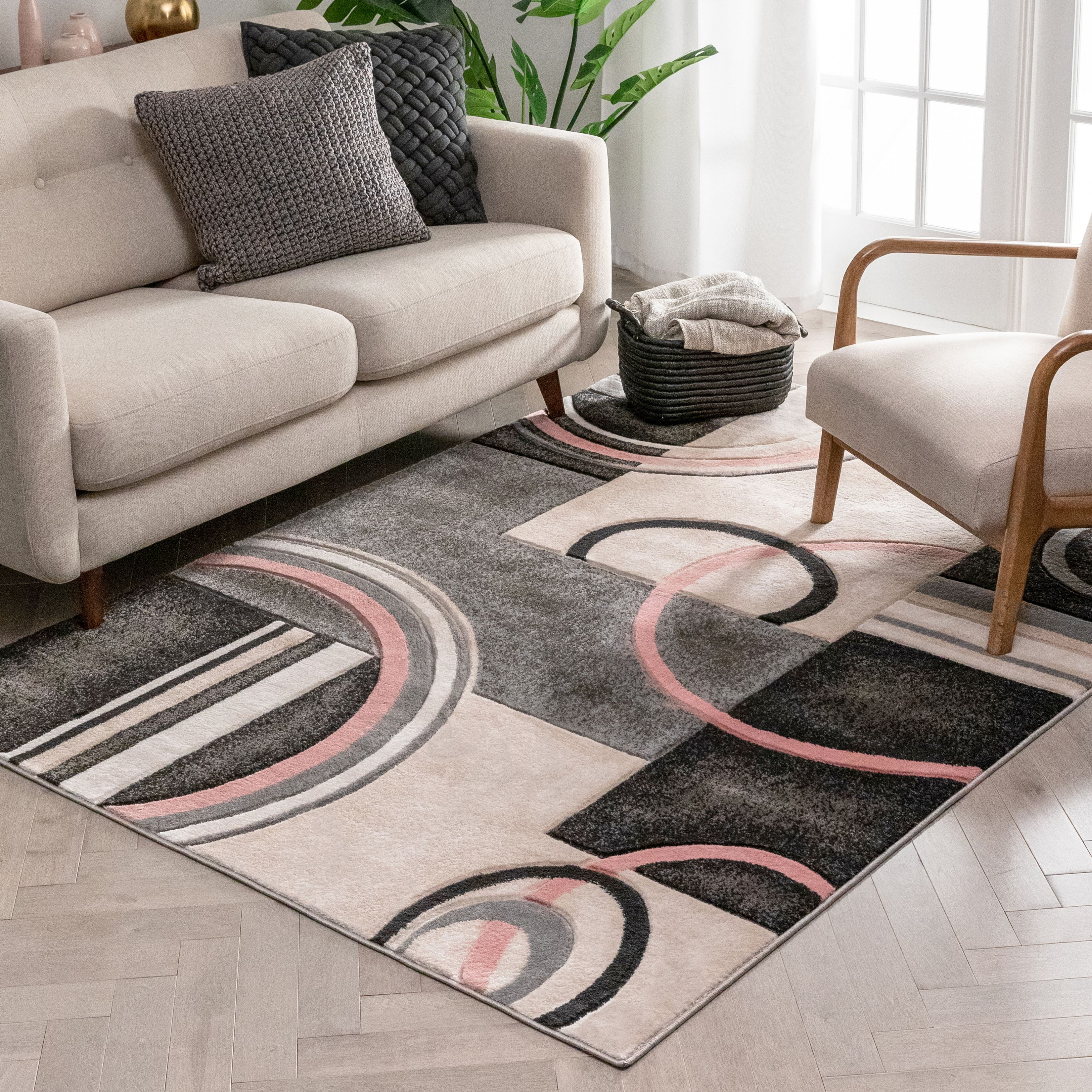 Well Woven Belli Blush Pink Modern Geometric Dots & Boxes Pattern Area