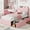Pink, variant on Twister.CK Twin Size Bed Frame, Boucle Upholstered Platform Bed with 2 Flexible Drawers, Bookcase Headboard, No Box Spring Needed, Beige