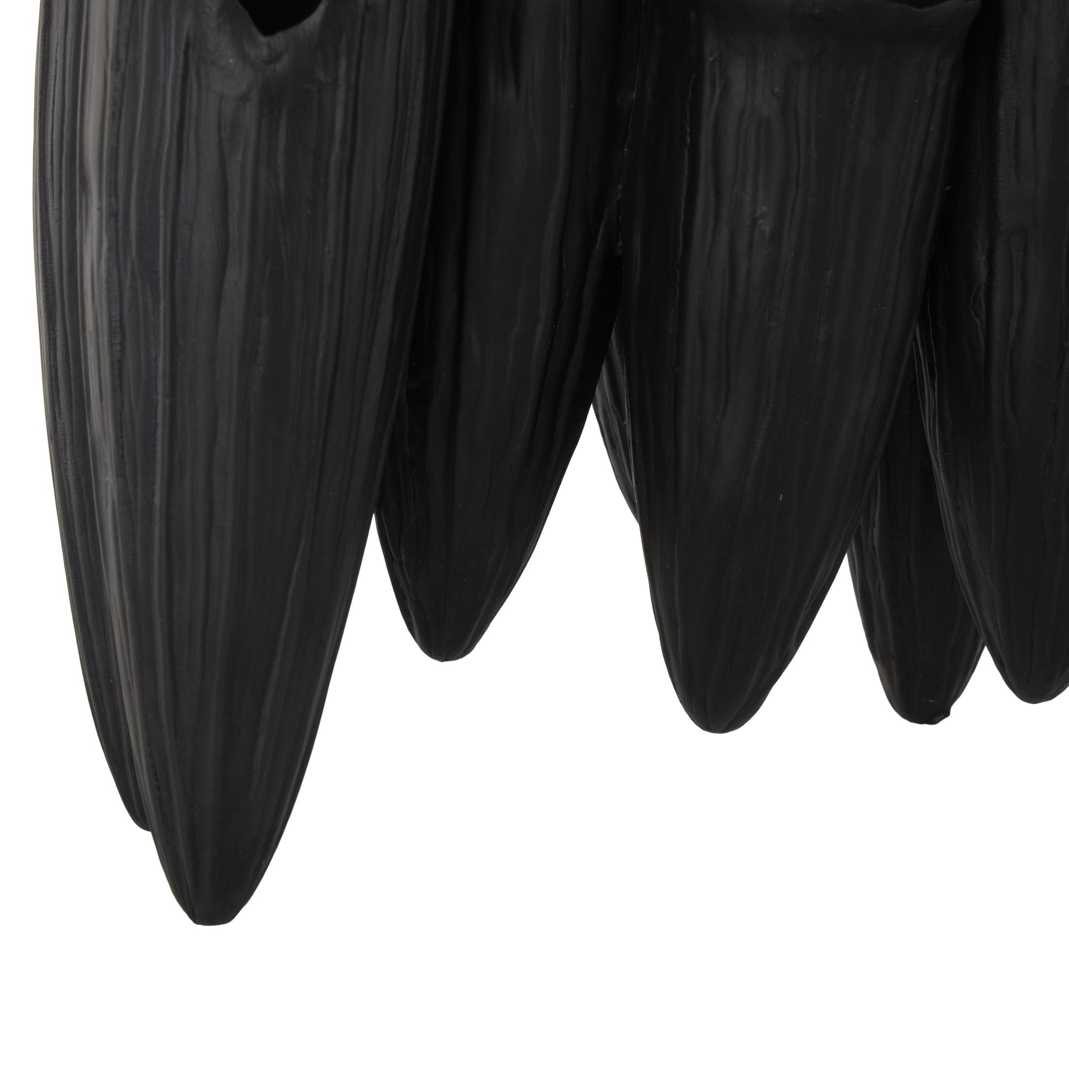DecMode 11" Abstract Floral Inspired Black Ceramic Vase with Linear Grooves and 10 Openings