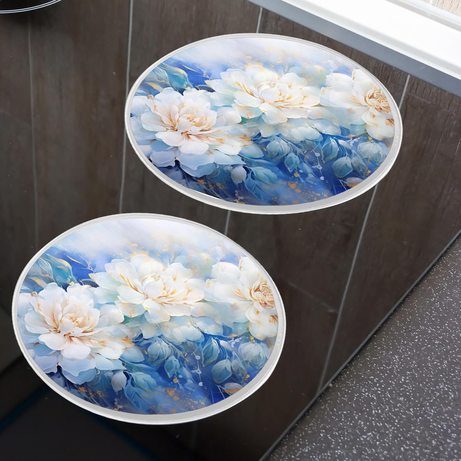 Decorative Stove Burner Covers 4 Pcs Metal Round Stove Burner Covers 8Inch And 10Inch for Home Decor Cooktop Decorative ,Blue Flowers in A Bouquet floral style