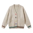 thumbnail image 6 of PBFRDSJ Women's Knit Cardigan Sweaters Contrast Striped V Neck Colorful Button Open Front Sweater Long Sleeve Knit Outerwear with Pockets Free Sizes, 6 of 6