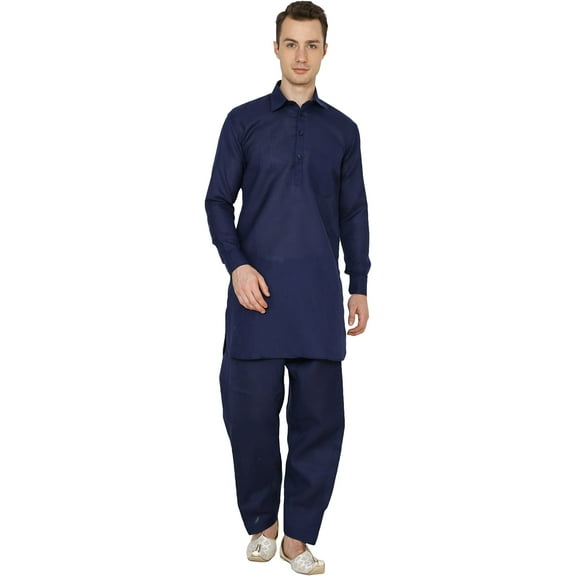 Royal Kurta Men's Blue Linen Pathani Suit