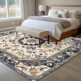 thumbnail image 2 of Vintage Flowers Pattern Washable Area Rug 5 x 8 ft Retro Blue Classical Bohemian Style , Soft Non Slip Rugs Stain Repellent Indoor Felt Carpet for Living Dining Room Bedroom Home Office, 2 of 9