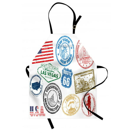 United States Apron Grunge Stamps of America Las Vegas New York San Francisco Hawaii Illustration, Unisex Kitchen Bib Apron with Adjustable Neck for Cooking Baking Gardening, Multicolor, by (Best New York Pizza In Las Vegas)