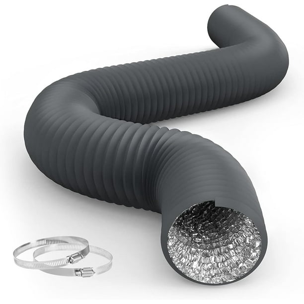 iPower Conducto de aluminio flexible de 4 pulgadas y 8 pies Manguera de ventilación para secador de protección de 4 capas para HVAC Calefacción Refrigeración Ventilación y escape 2 abrazaderas incluid