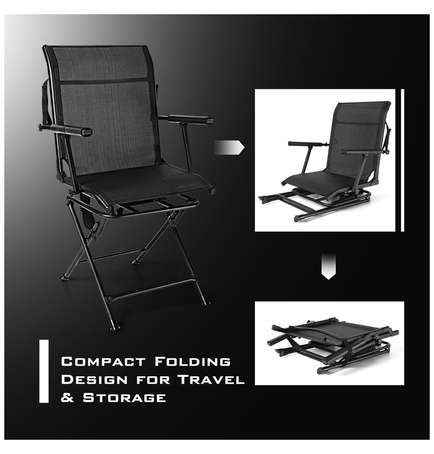 Hunting Chair, 360 Degree Swivel Hunting Blind Chair with Carry Handle, 330 lbs Capacity, Comfortable, Waterproof, Portable and Silent Folding Dove Hunting Chair for Blinds