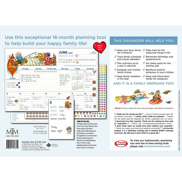 More Time Moms Publishing Inc., Family Calendar and Organizer 2024 Measures  15 x 22 inches with 500 Stickers for Planning 