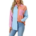 thumbnail image 1 of Camisa de botones de manga larga para mujer con bloques de color en naranja, azul y rosa, talla M, 1 of 1