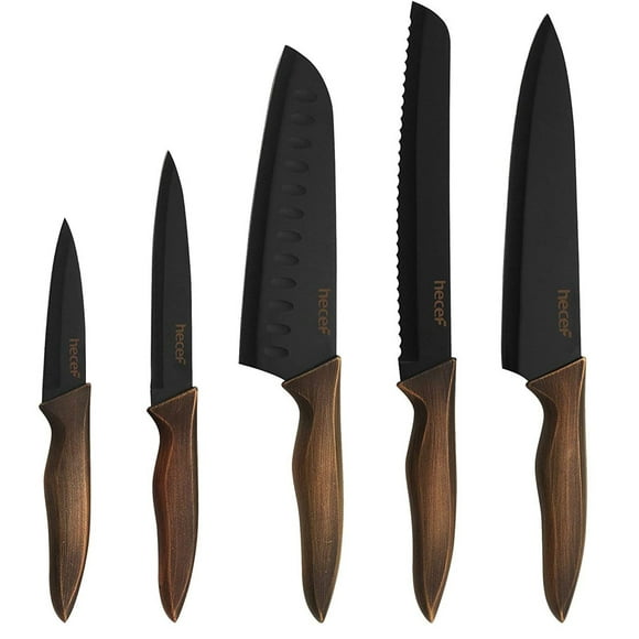 Hecef 5 Piece Knife Set, Razor Sharp Blades Nonstick Kitchen Knife with Sheaths