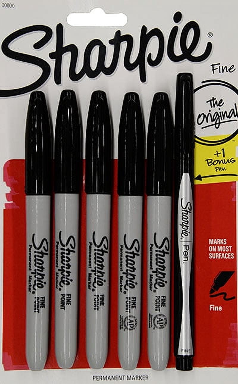 Sharpie Permanent Markers, Fine Point, Black, 4 Count Plus 1 Bonus Black Pen