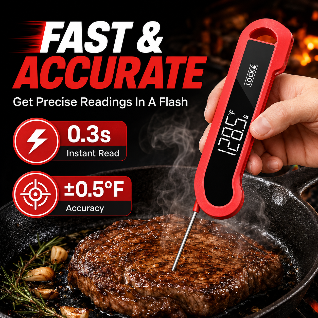 Amumu Ultra-Fast Digital Meat Thermometer, Red photo 4