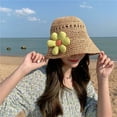 thumbnail image 2 of CoCopeanut Women Lady Girl Fashion Summer Beach Medium Brim Foldable Travel Sun Straw Hat Cap Holiday Vacation Casual Flower Design Sun Hat, 2 of 6