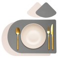 thumbnail image 1 of Juego de 2 manteles y posavasos Uxcell, manteles de mesa de cuero PU de doble cara, lavables y resistentes al calor (Gris oscuro/Beige), 1 of 7