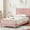 Pink, variant on Twin Size Upholstered Platform Bed Frame for Girls, Velvet Upholstered Platform Bed Frame with Headboard, Strong Wooden Slats Support/Noise-Free/No Box Spring Needed/Easy Assembly