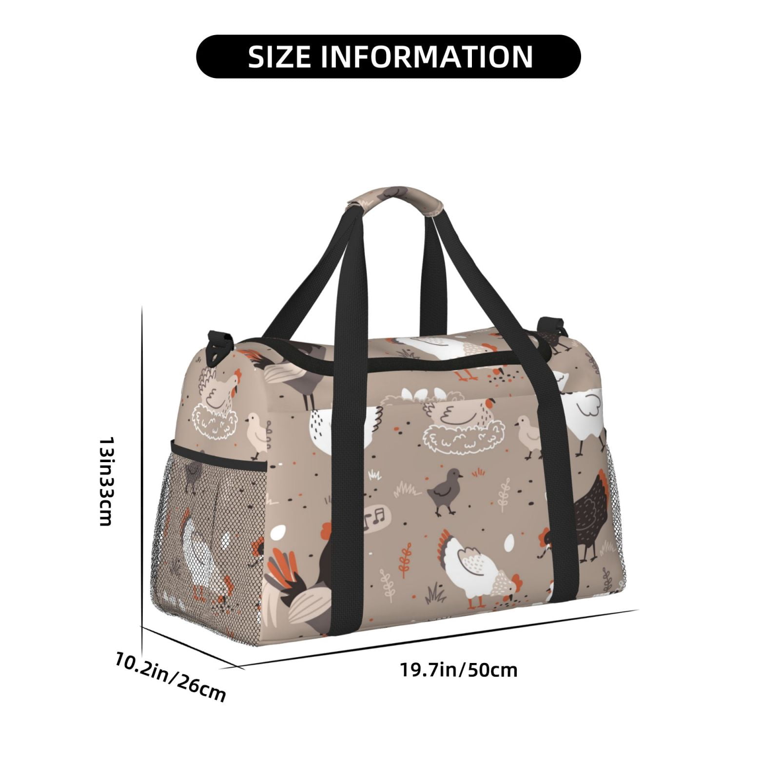 Fuzoiu Chicken Print Travel Duffle Bag,Carry On Tote Bags,Duffel Bag,Sport Gym Bag, Hospital Bag for Labor and Delivery, Overnight Bag,Luggage Bag