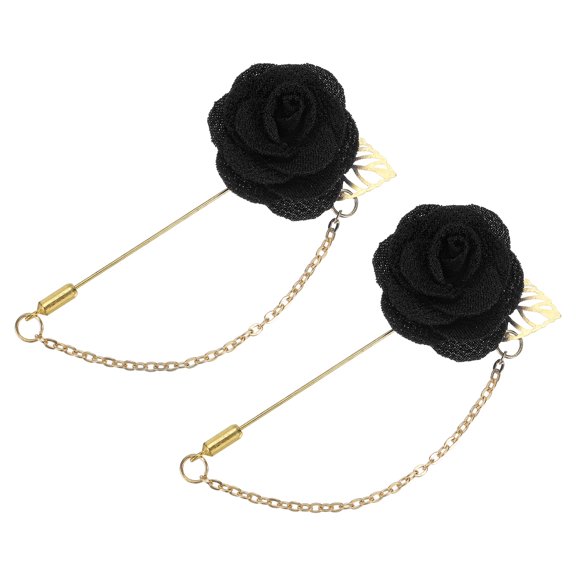 Uxcell Men Cloth Rose Flower Pin, Suit Lapel Stick Boutonnieres, Black 2 Pcs