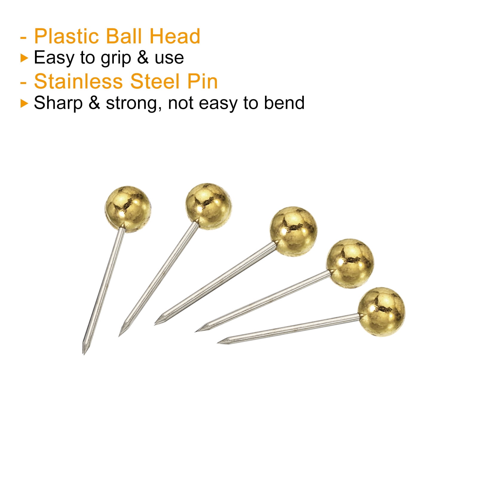 Unique Bargains Push Pins, Round Head Map Tacks Thumb Steel Point Golden