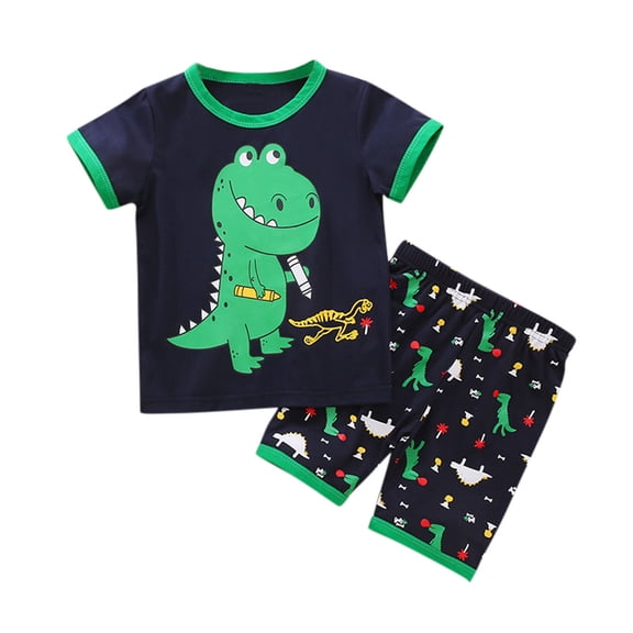 Fesfesfes Toddler Out Fits Baby Boys Dinosaur Printed Tops Shorts Outfit Shorts Sleeve Pjs Sets