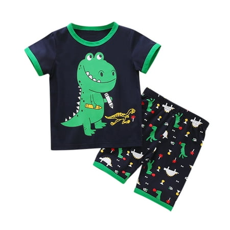 

dmqupv Girl Outfits Size 6 Baby Boy Outfit Dinosaur Printed Short Sleeve Tops Shorts 2PCS Clothes New Born Gift Green 2-3 Years