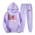 thumbnail image 2 of Feancey Womens Hooded Sweat Suit Trendy Valentines Day 2 Piece Sets Teen Girls Casual Love Printed Hoodies and Jogger Pants Two Piece Tracksuit Set Purple S, 2 of 6