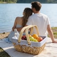 thumbnail image 4 of VMWMSSR Picnic Basket With Removable Liner, Portable Handmade Water Hyacinth Basket With Wooden Handles, Empty Gift Baskets For Food Storage Outdoor Adventures White-37.5cm, 4 of 8
