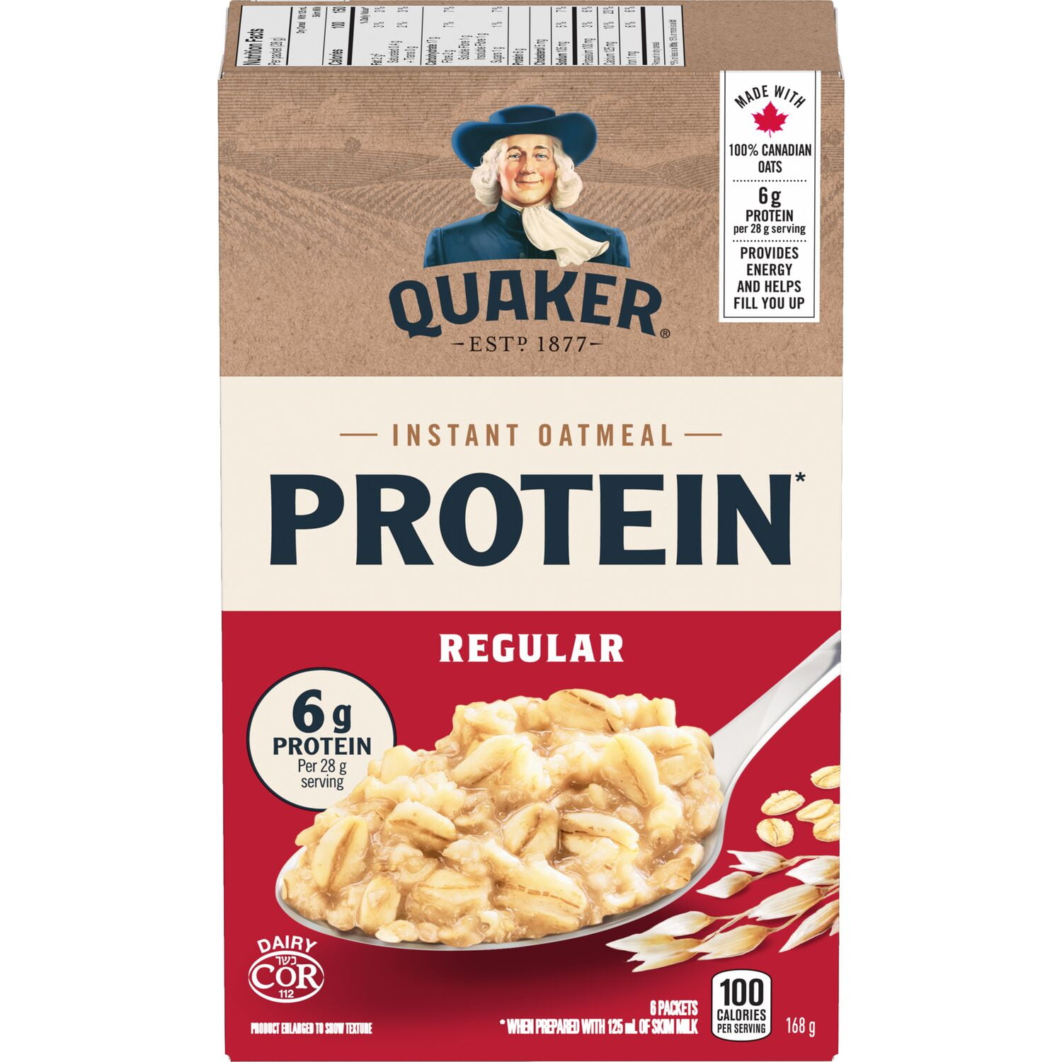 Quaker Protein Instant Oatmeal, Regular, 6 packets., 168 g.