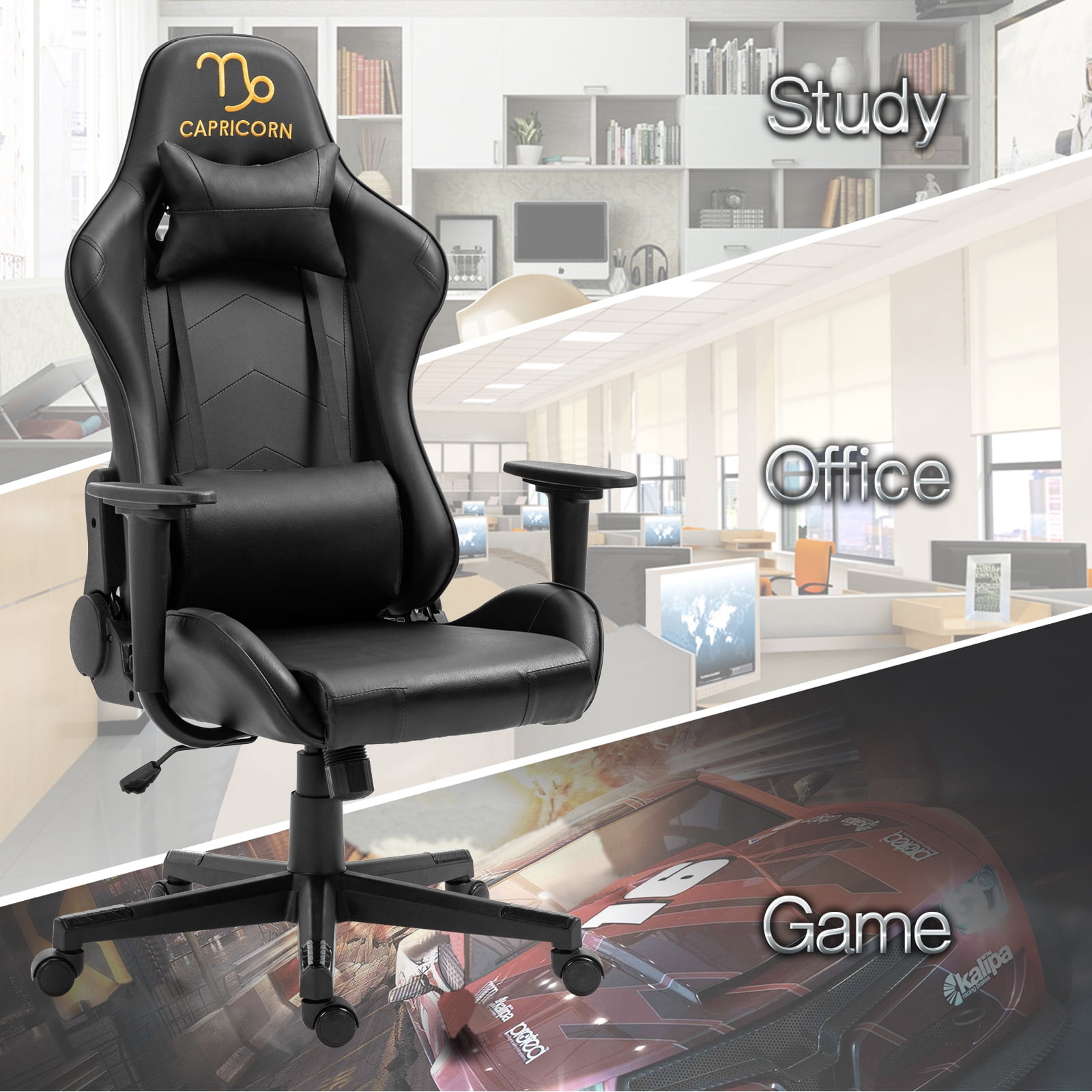 Gaming Chair with Zodiac Star Sign, Capricorn Astrology Logo Ergonomic Computer Chair with Headrest Lumbar Support Recliner Height Adjustable Swivel Office Desk Chair, Constellation