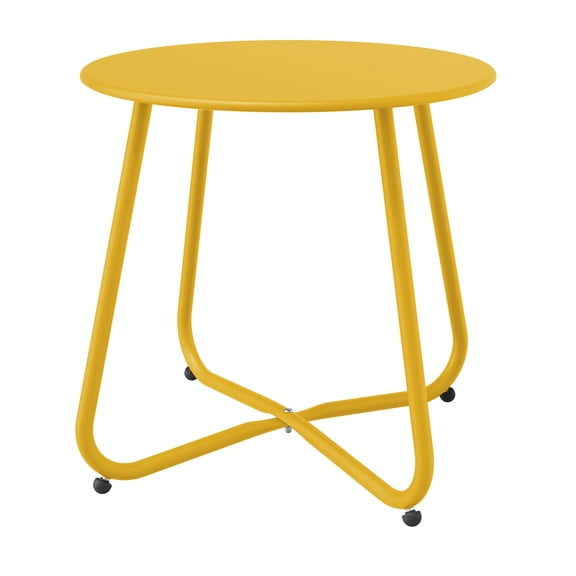 Yardgrace Outdoor Side Tables, 18 Inch Waterproof, Weather Resistant Steel Round End Table for Patio Yard Balcony Garden, Yellow