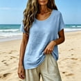 thumbnail image 4 of Gauze Shirts for Women Casual Crew Neck Short Sleeve Tops Lightweight Loose Boho Blouses Summer Beach Vacation Outfits Sky Blue S, 4 of 7