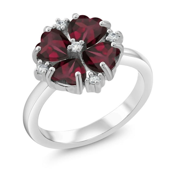 Gem Stone King 925 Sterling Silver Red Rhodolite Garnet Ring for Women (2.28 Cttw, Heart Shape 5MM, Gemstone January Birthstone, Size 6)