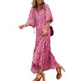 thumbnail image 1 of Vestido Largo Vestido informal para mujer Vestido largo con cordón Estilo bohemio Estampado floral Traje diario Ygjytge Rosa Roja M para Mujer, 1 of 1