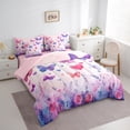 thumbnail image 4 of Manfei Girly Kawaii Butterfly 7-Piece Bedding Comforter Set for Girls, Pink Purple Watercolor King Bedding Sets, Cute Cartoon Animals Reversible Bed Sheets, Luxury Bedroom Decor, 4 of 8