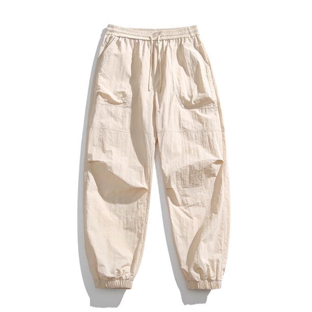 Ceisia Men's Solid Color Water-Repellent Lantern Cargo Pants with Elastic Drawstring Waist Beige XXXL Gifts