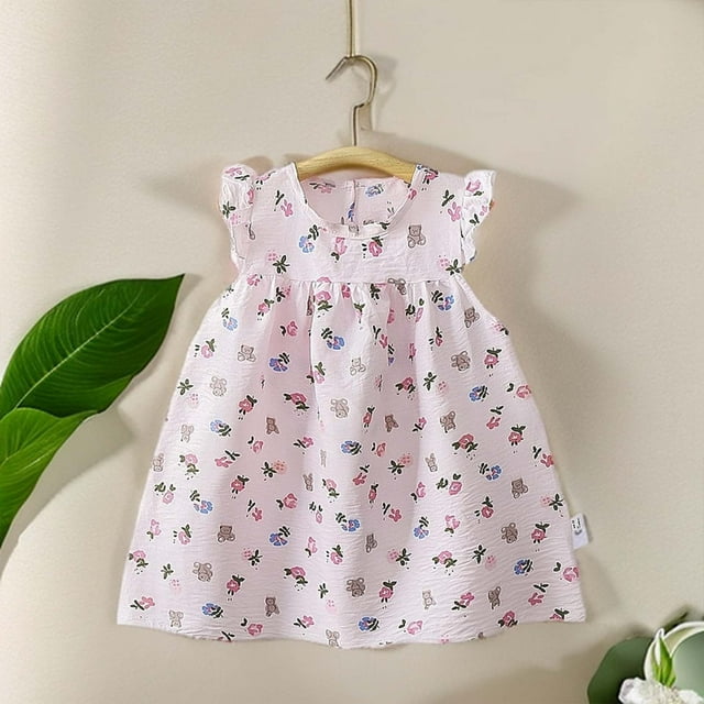 Robe Bébé Fille Manches à Volants Robe d'Été Évasée à Volants pour Filles Robe Florale Robe de Princesse pour Filles