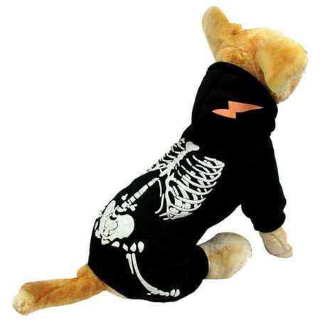 HDE Dog Skeleton Hoodie Pet Halloween Costume One Piece Black Outfit with Skeleton Print and Hood (Black, Large)