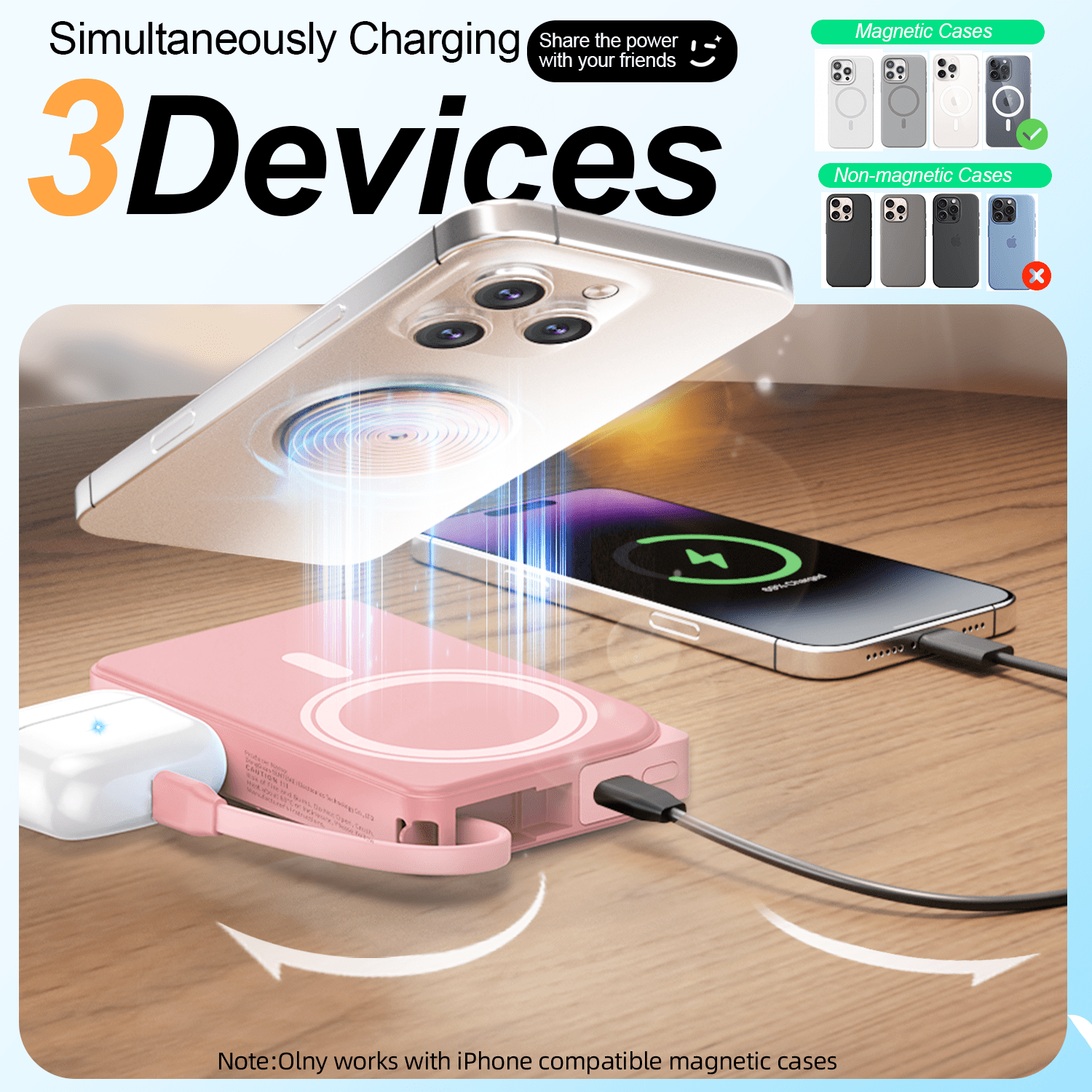 Magnetic Wireless Portable Charger, 10000mAh Power Bank 22.5W Fast Charging Battery Pack Compatible with iPhone 17/16/15/14/13 Series, Pink