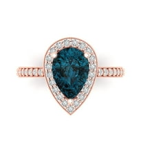 2.36 ct Pear Cut Natural London Blue Topaz with Simulated Diamond Halo Accents 14K Rose Gold Womens Engagement Ring