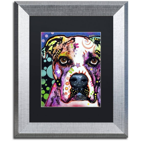 Trademark Fine Art "American Bulldog II" Canvas Art by Dean Russo, Black Matte, Silver Frame