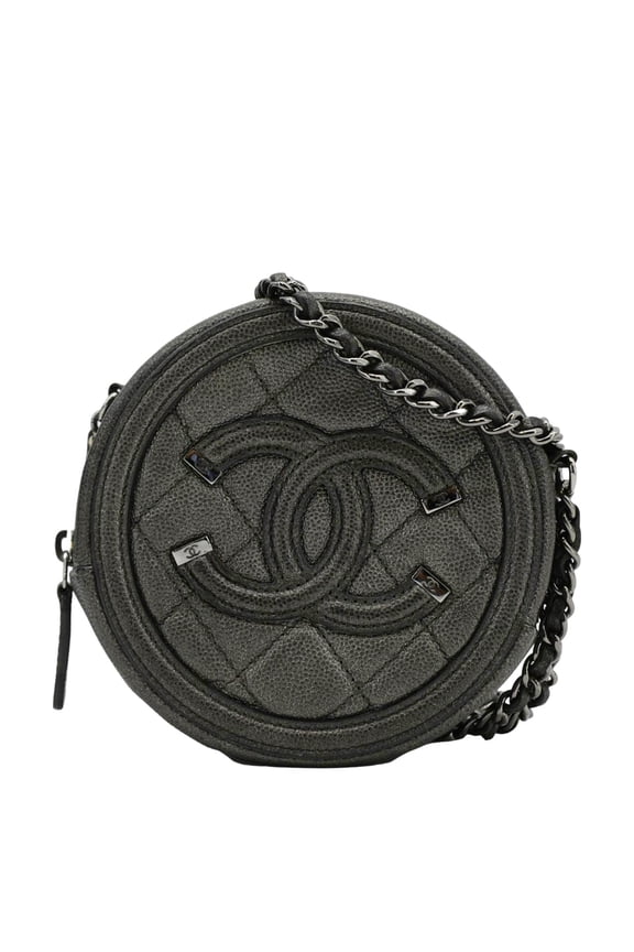 Pre-Owned CHANEL Round Filigree Caviar Quilted Leather Crossbody Bag Black