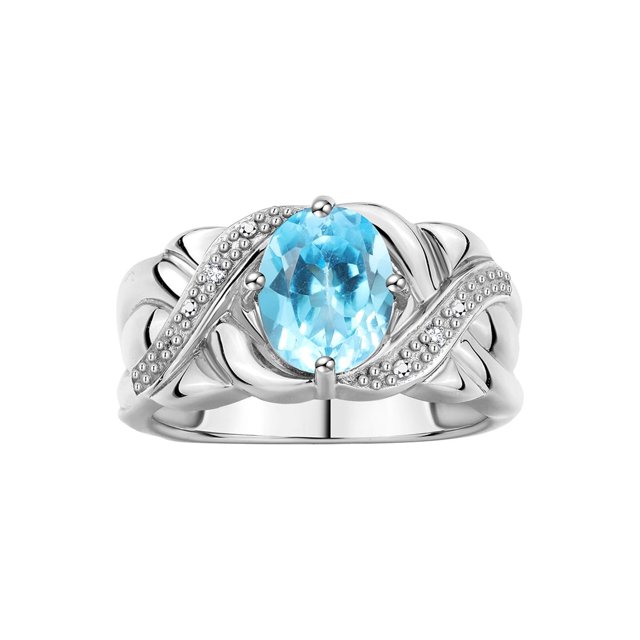 RYLOS Bagues pour Femmes Bague en Argent Sterling Classique Pierre Précieuse Ovale 9x7 mm et Diamants Topaze Bleue de Décembre Bijoux Taille 7